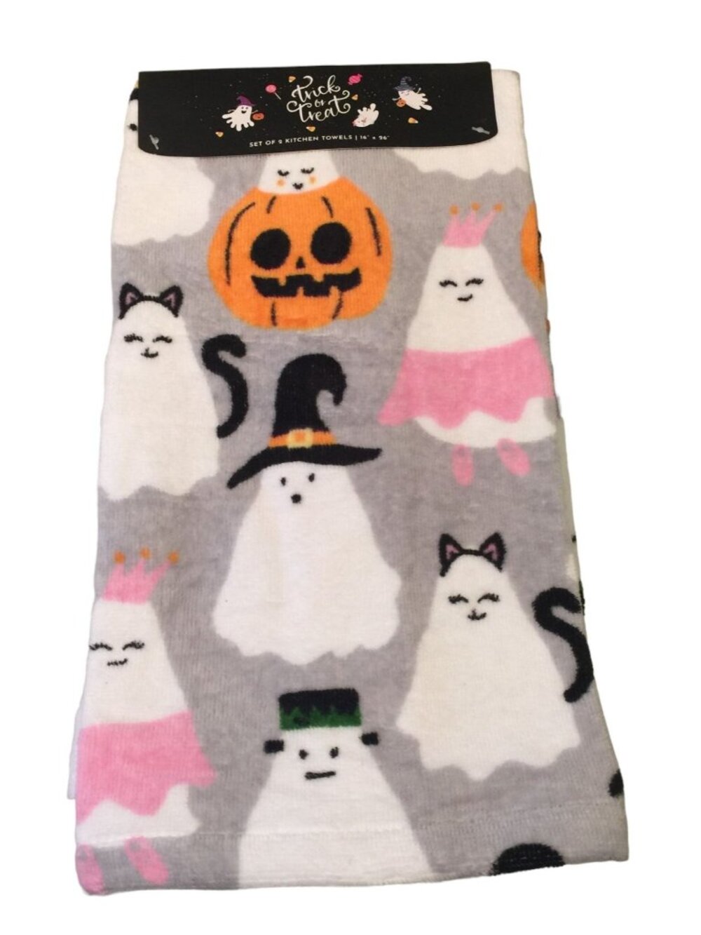 TRICK or TREAT Princess Frankenstein Witch Ghost Cat Pumpkin Kitchen Towels 100%